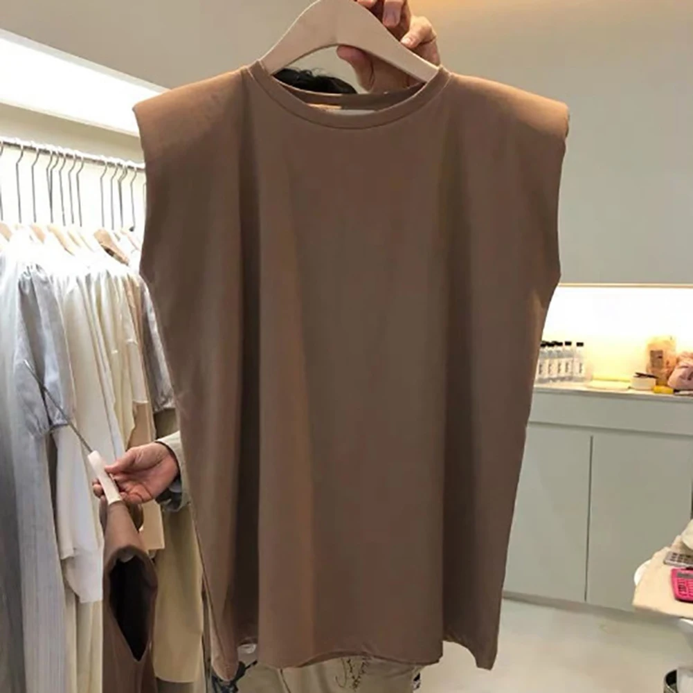 

Solid Color Sleeveless T-shirt Casual Top As Pictures Show Casual T-Shirt Cotton Spandex Blend Four Seasons Wear