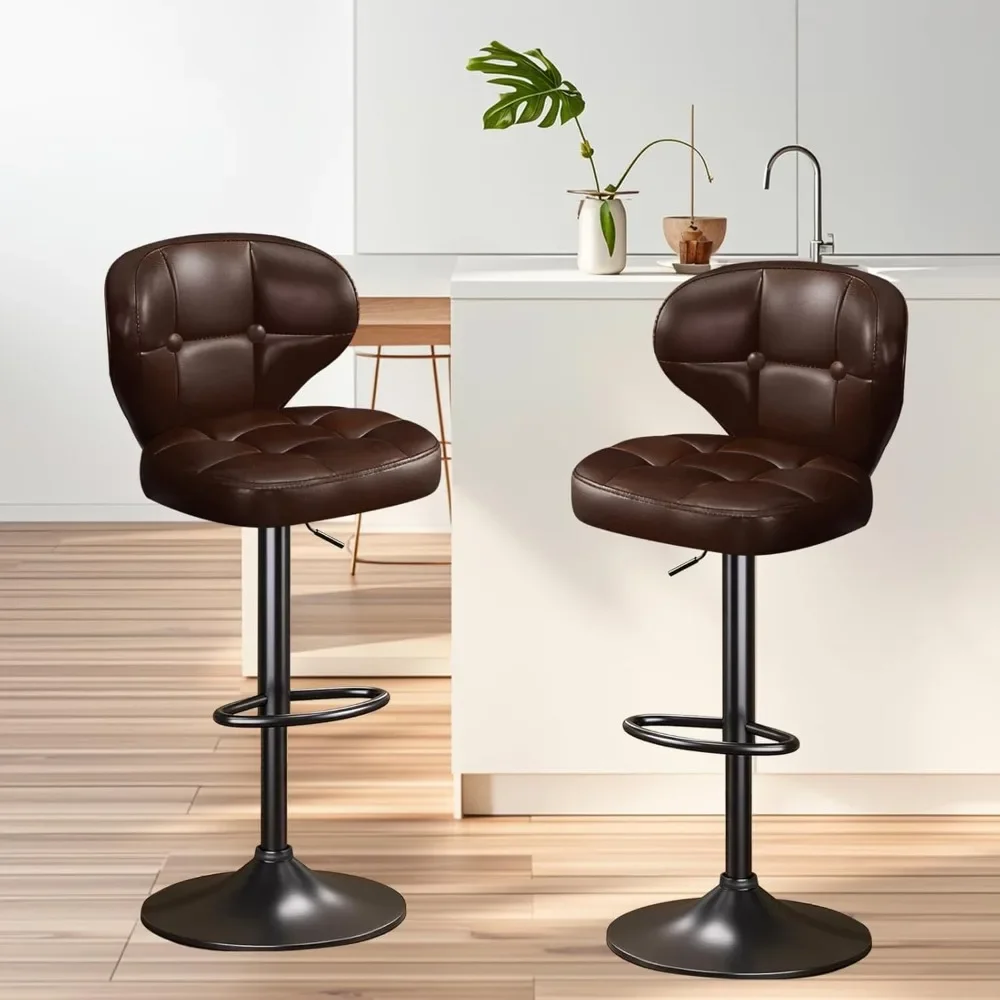 

Bar Stools Set of 2, Adjustable Swivel Chairs with Backrest & Footrest, PU Leather Counter Stools
