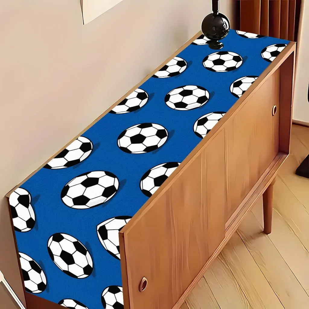 Soccer Ball Print Table Runner - Durable Winter Kitchen Dining Holiday Romantic Decor