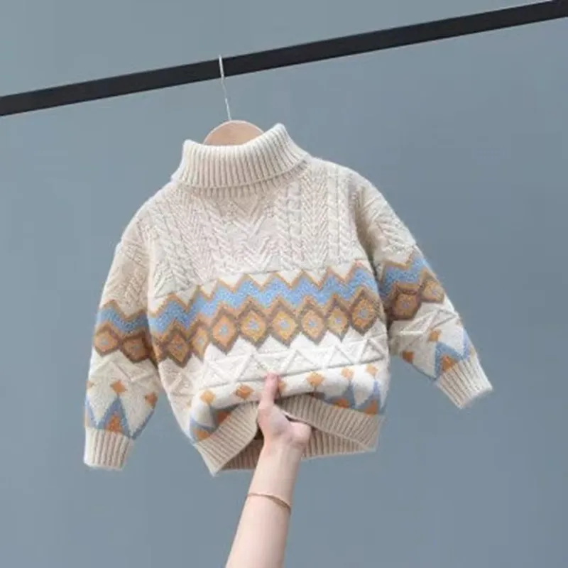 

Boys Baby Turtleneck Sweater Autumn and Winter Christmas Children's Sweater Toddler Baby Pullover Sweater Kids Top 73-130CM