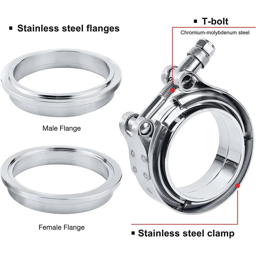 2 pçs Polegada v banda braçadeira com flange masculino feminino braçadeira de escape aço inoxidável turbo silenciador kits tubo acessórios do carro ferramentas