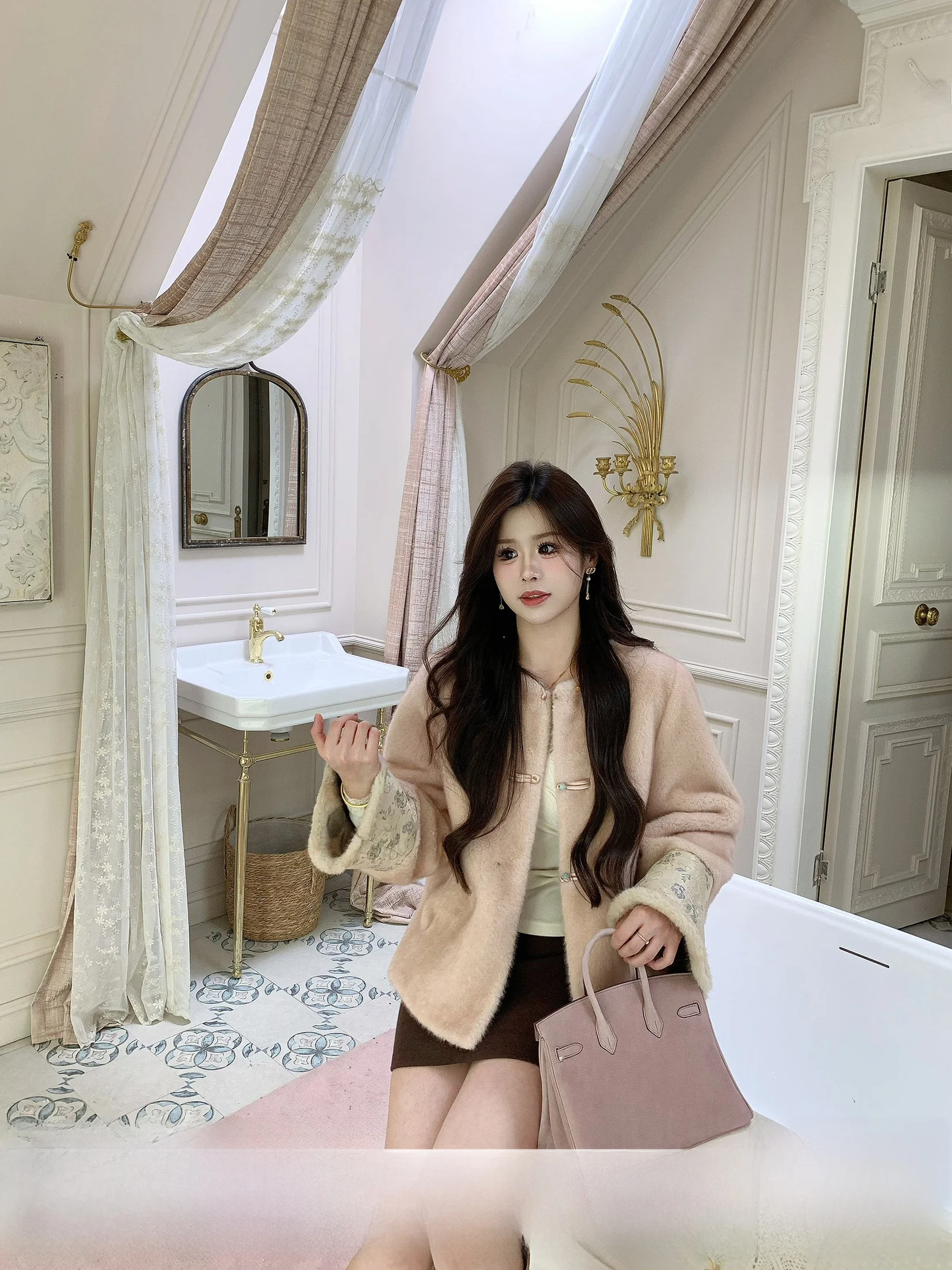 

Li Xiaoxiao Qing Pure Lotus Flower Artificial Mink Jaet Women Winter Large Size New Chinese Sle Button Warm Cotton Coat