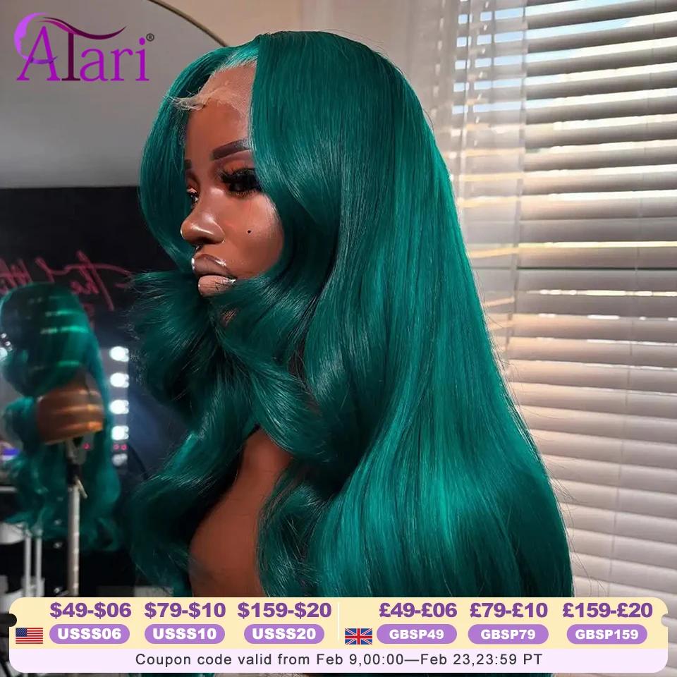 

Transparent 13x4 Lace Frontal Body Wave Human Hair Wigs Colored Cyan Green 13x6 Lace Front Wig Brazilian Pre Plucked for Women