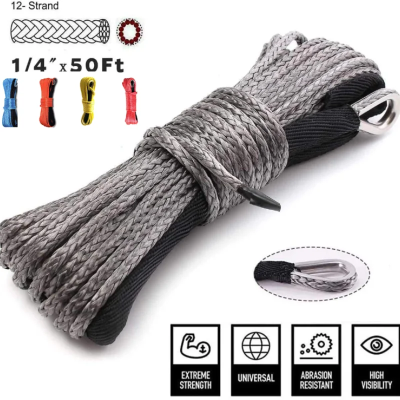 

Winch Rope Line 6mm/15M Synthetic Cable Towing Rope 7000/5500LBs 1/4'' Trailer String Line for SUV ATV UTV Truck Car Accessories