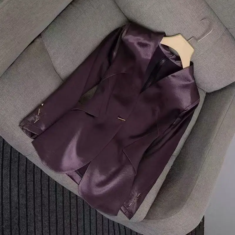 

Ele Satin Women's Suit Jaet 2025 New Sle Profional Design Slim Fit Commute Sle Long Sve Pure Color Top