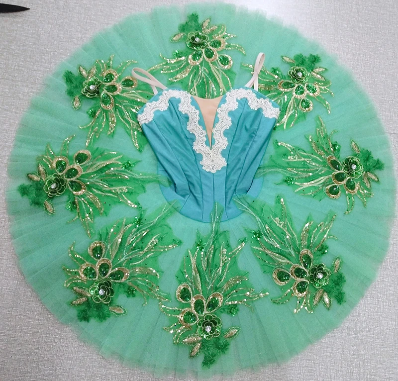 Green spandex Professional ballet Pancake Tutu Competition ballet costume performance Nutcracker dress 11 layers  0231