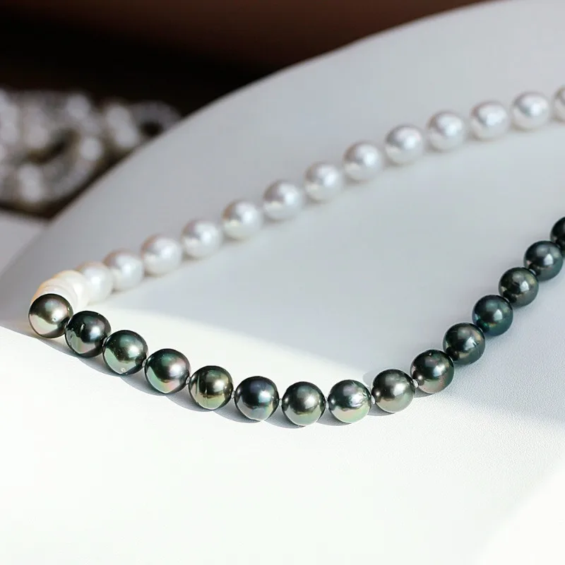 Charming Natural 10-11mm White Black Pearl Necklaces for Women Luster Real Pearl Jewelry Silver 925 Necklace