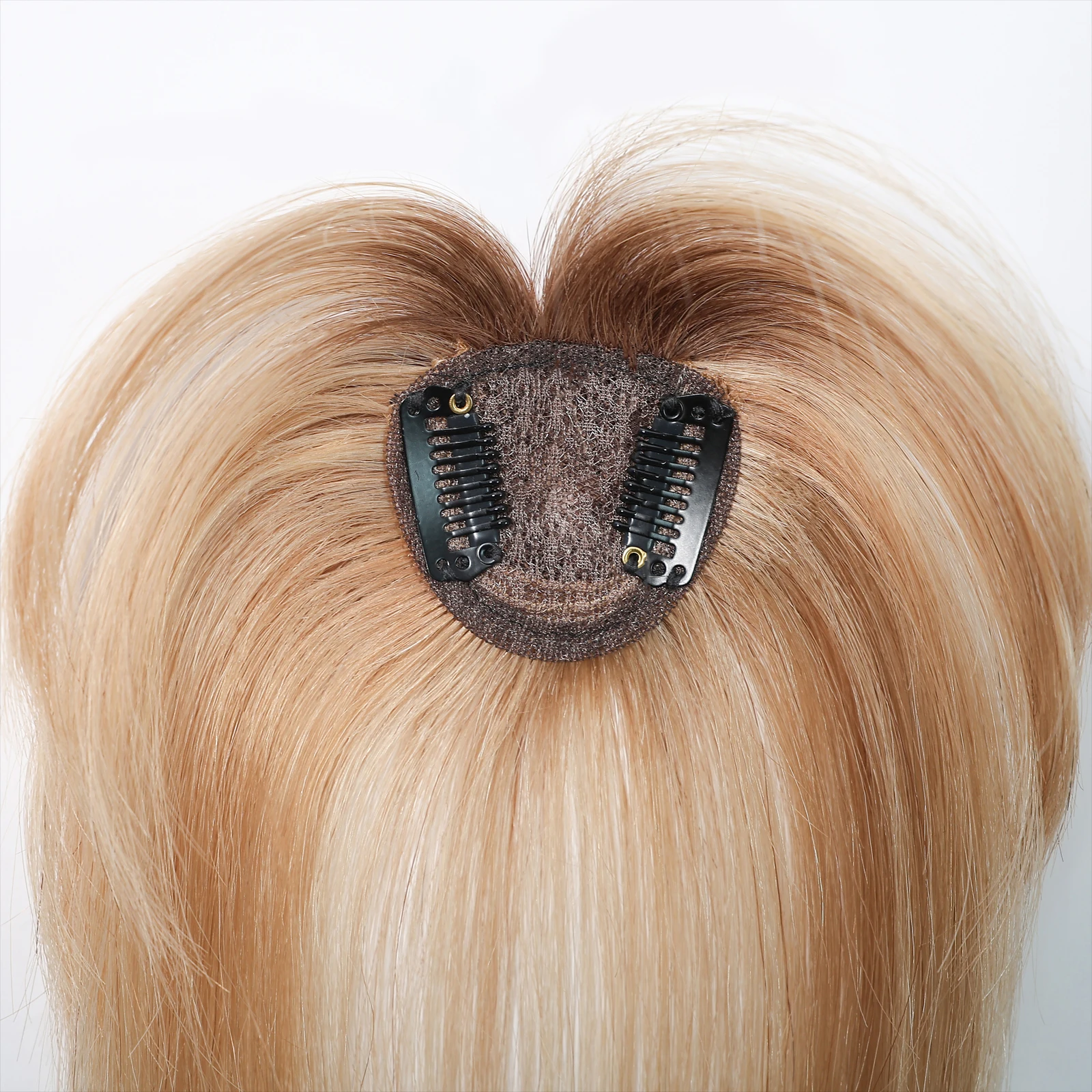 Ombre Brown to Blonde Clip in Bangs 100% Real Human Hair Bangs Hair Pieces Blonde Human Hair Topper With Bangs for Women 10 Inch image 2