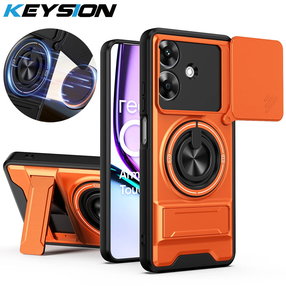 KEYSION Magnetische Handyhülle für Realme Note 60 60X, Schiebekameraschutz, aufrechter Ständer, 360° °   Ring Stoßfeste Rückabdeckung