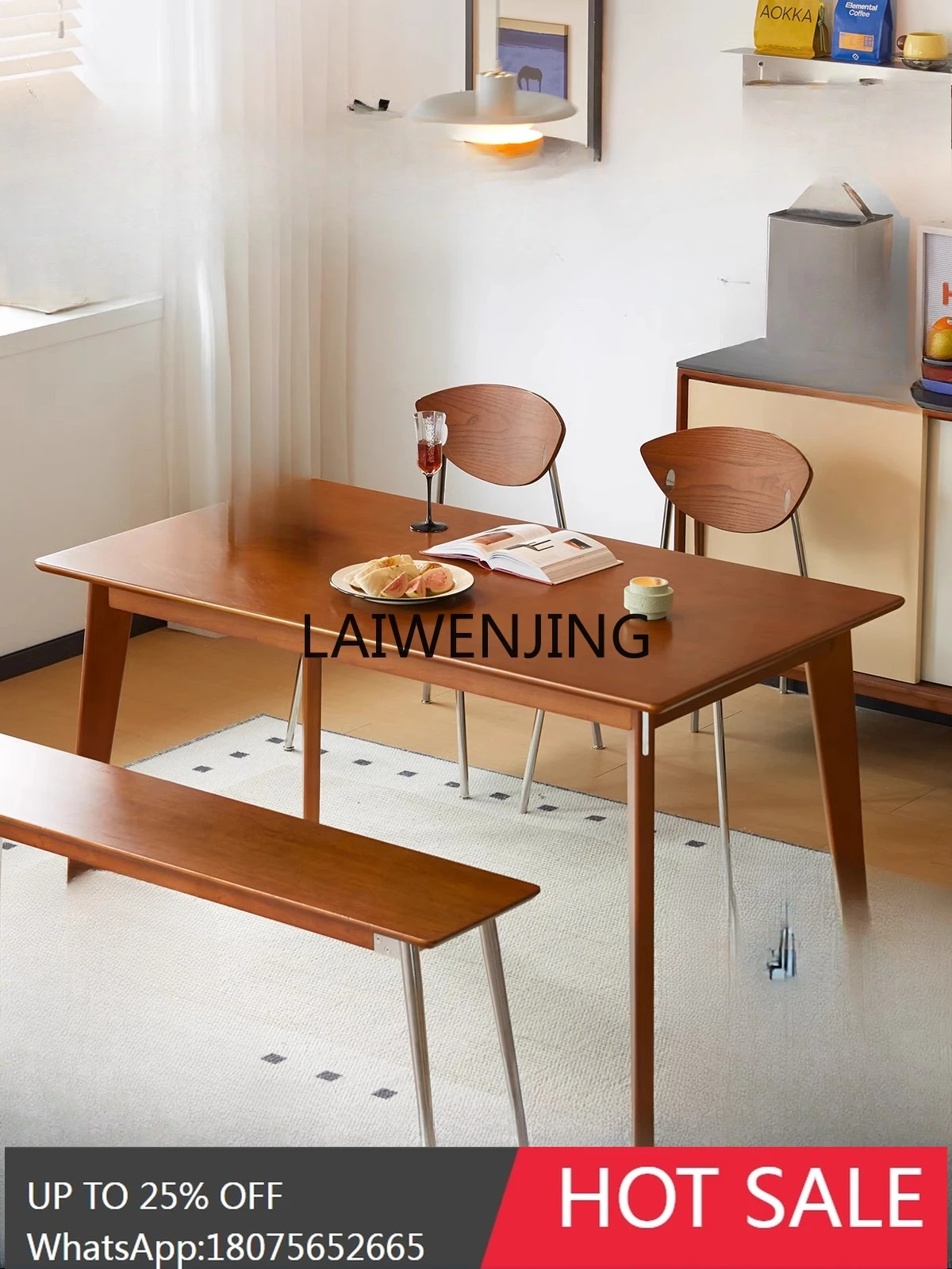 

solid wood dining table retro household rectangular dining table and chair combination simple