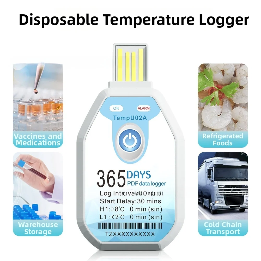 Disposable Temperature Data Recorder 365 Days -30C To 70C IP67 Waterproof USB Interface For Cold Storage Transport And Logistics