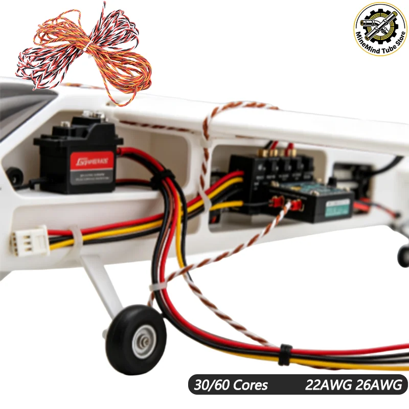30/60 Cores 22AWG 26AWG 3 Way Twist Servo Extension Cable JR Futaba Twisted Wire RC Airplane Model DIY Servo Wire 5~100M