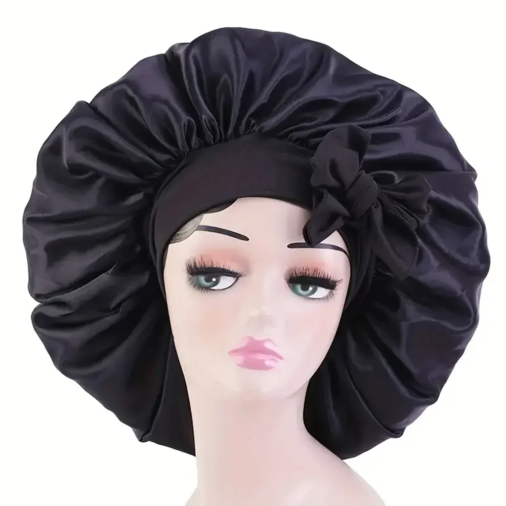 Satin Bonnet Silky Bonnet With Elastic Tie Band Adjustable Straps Hair Bonnet Jumbo Size For Sleeping Satin Bonnet Stretchy Tie