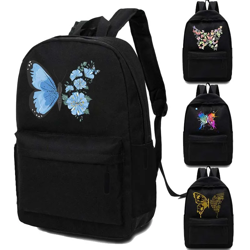 Women Backpack Canvas for Teen Girls Students Kids Book Bag Butterfly Print Go Out Organizer Laptop Travel Bags School Backpack