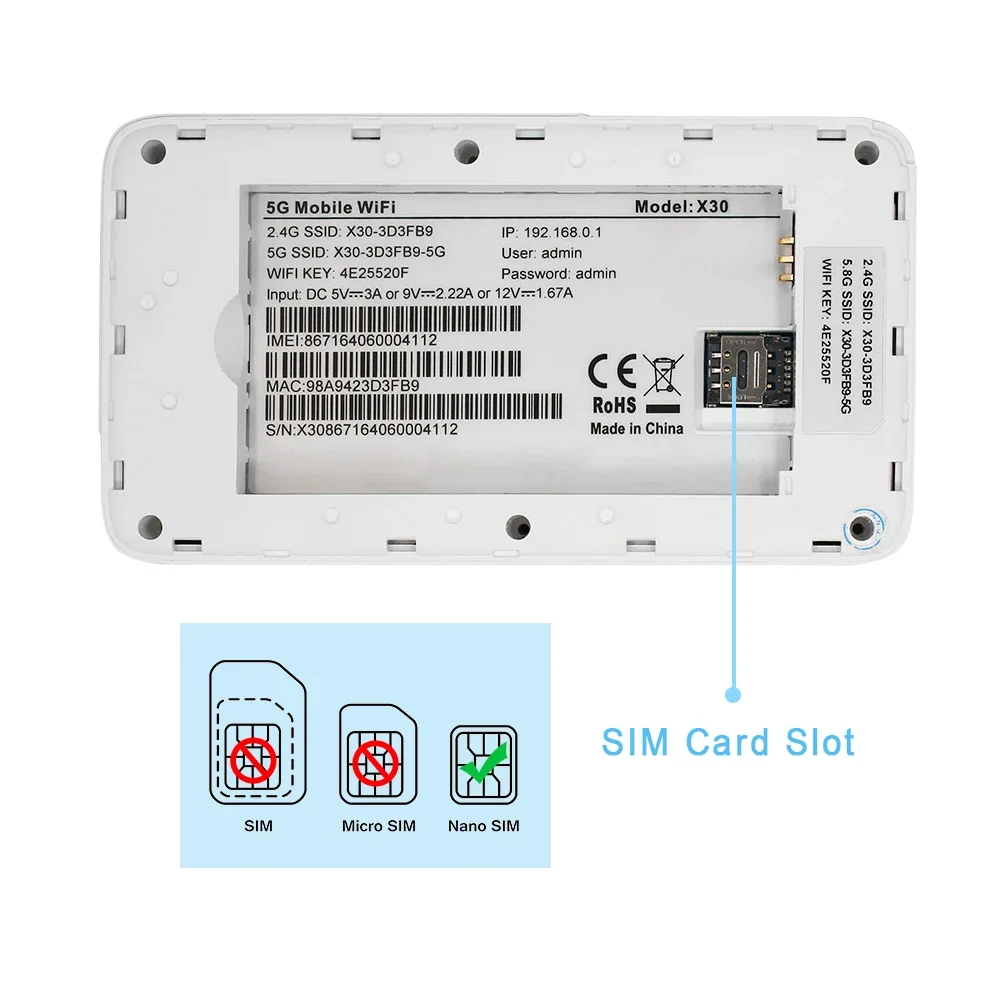 Yeacomm X30 5G 4G Router WiFi wireless portatile Router WiFi tascabile con batteria per i viaggi