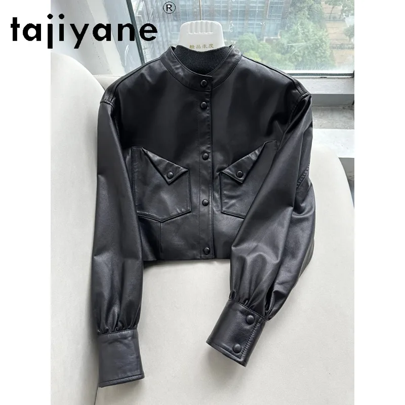 TAJIYANE Genuine Leather Jacket Woman Waxed Vegetable Tanned Sheepskin Leather Coat Short Loose Jackets for Woman 2026 Spring 자켓