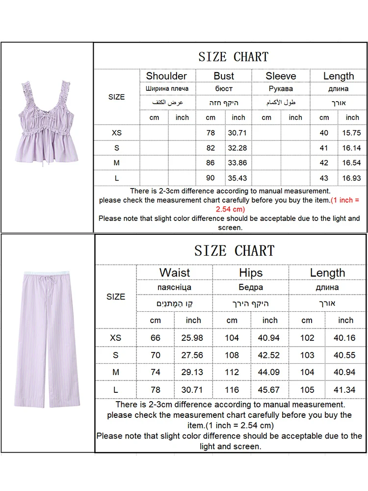 TRAF 2 Pieces Women Striped Pajama Style Pants Sets Fashion Sleeveless Suspender Top+Elastic Waist  Wide Leg Pants Outfits