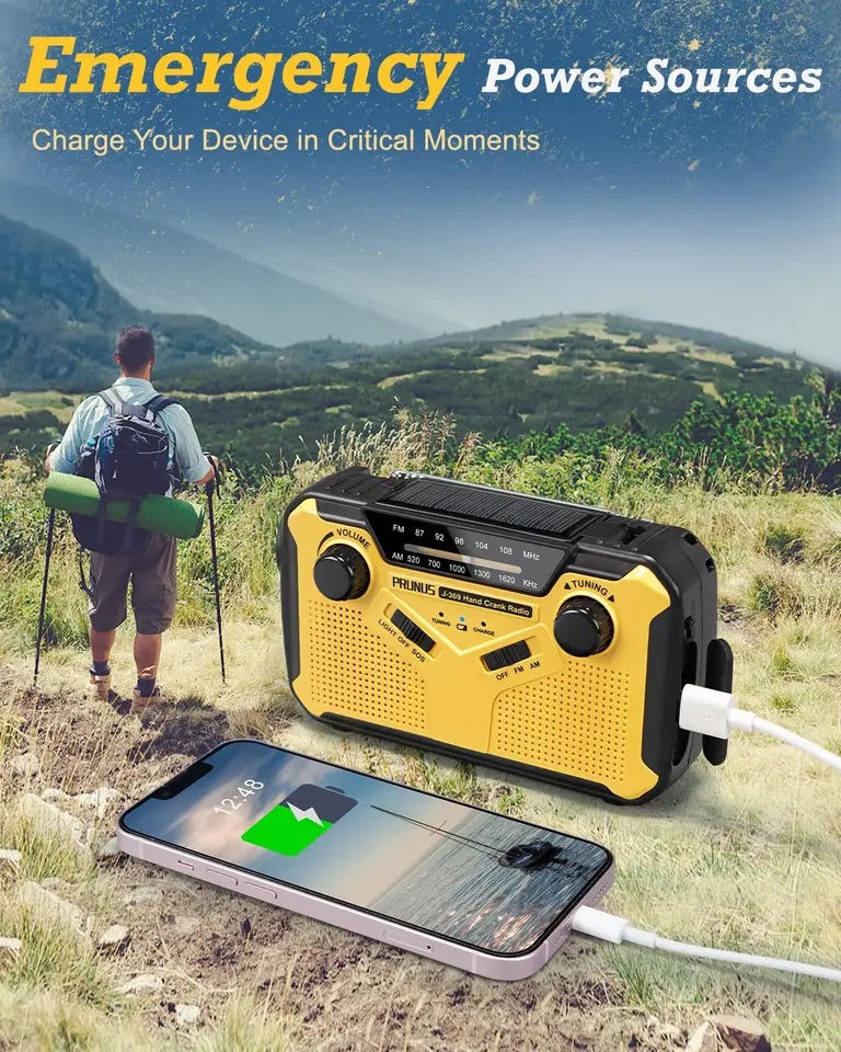 Radio Di Emergenza Solare A Manovella 3-in-1 – FM/AM, Torcia LED E Power Bank 2000mAh Portatile