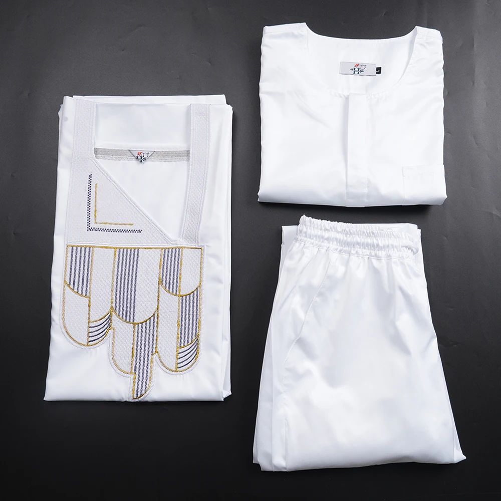 H&D New African Clothes for Men Bazan High -Quality Embroidery Robe Shirt Pants 3 PCS Set White wedding Party Ramadan Clothing