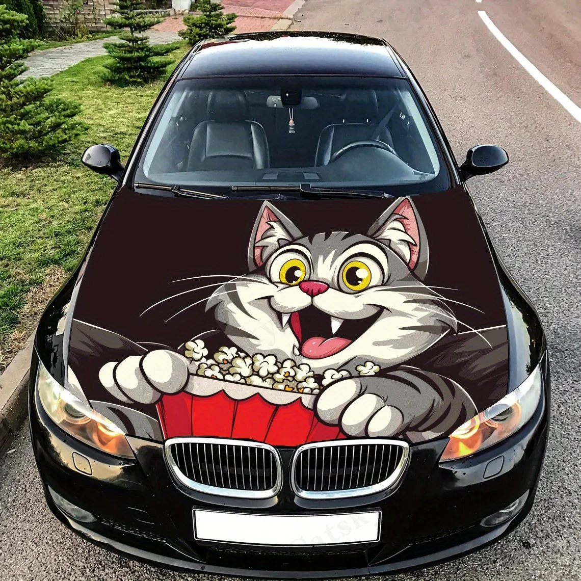 

Cat with Popcorn Car Hood Decal Sticker, Truck Sticker, Self-Adhesive Long-Lasting Car Accessories, Suitable For Car, Truck Hood