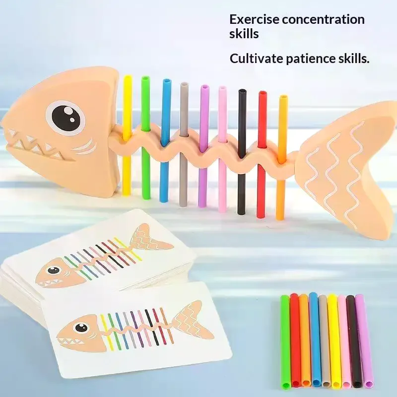Bone Matching Game Montessori Educational Color Sorting Toy With Challenge Cards For Toddler Kindergarten Learning Play Fish