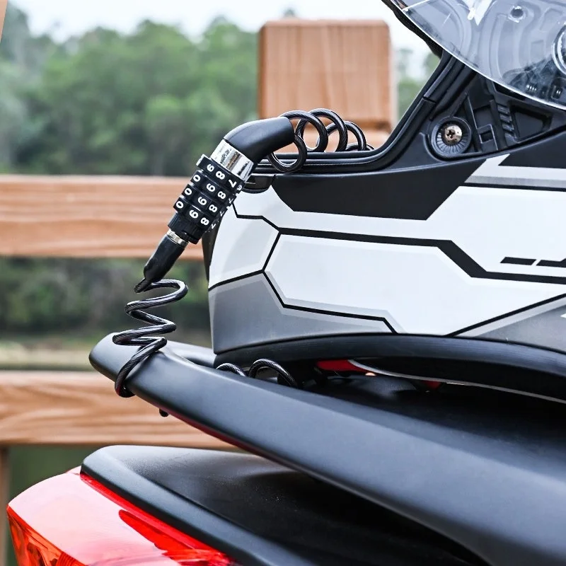 Motorcycle Bicycle Anti-Theft Chain 4-Digit Password Combination Helmet Lock Safety Portable Cable Lock Durable Wire Rope
