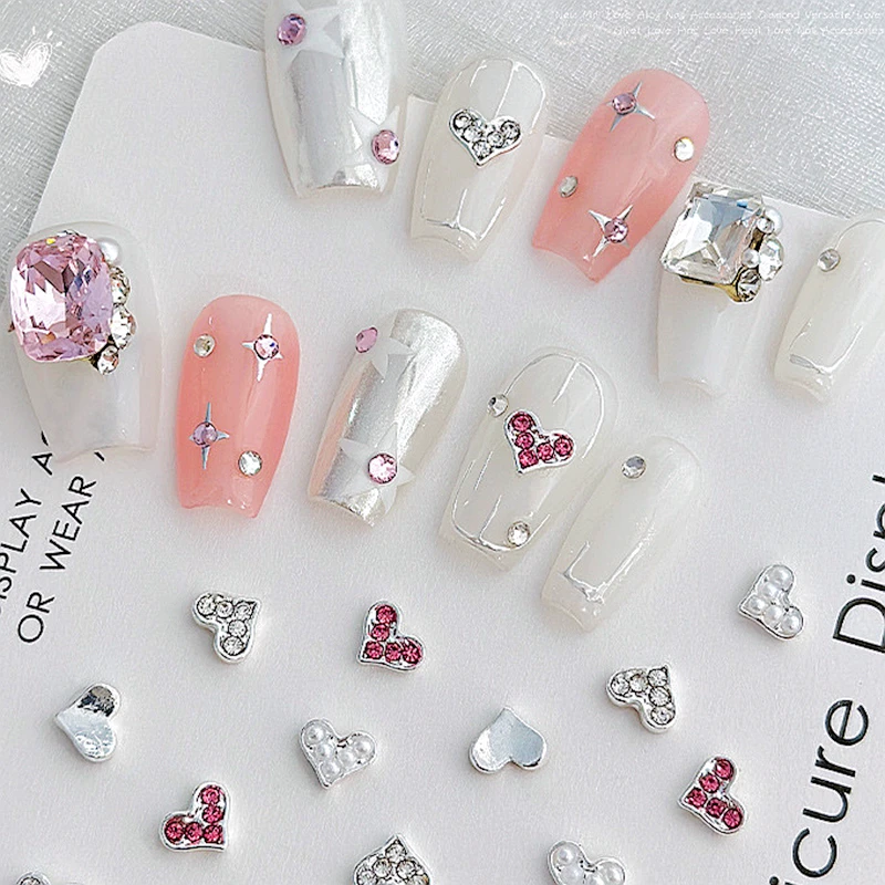 

10PCS 6mm 3D Luxury Alloy Nail Art Charms Rhinestone Pearls Love Heart Accessories For Nails Decoration Manicure Decor Supplies