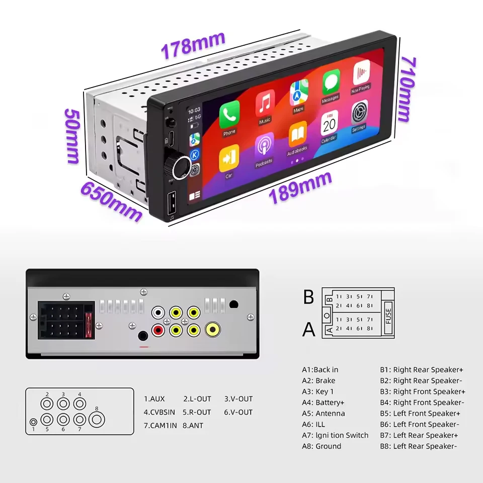 LEHX 1din 6.9 IPS Touch Screen Carplay Android Auto Mirror Link Car Radio Multimedia 1 din Car Stereo MP3 MP5 Player FM Headunit - Image 5