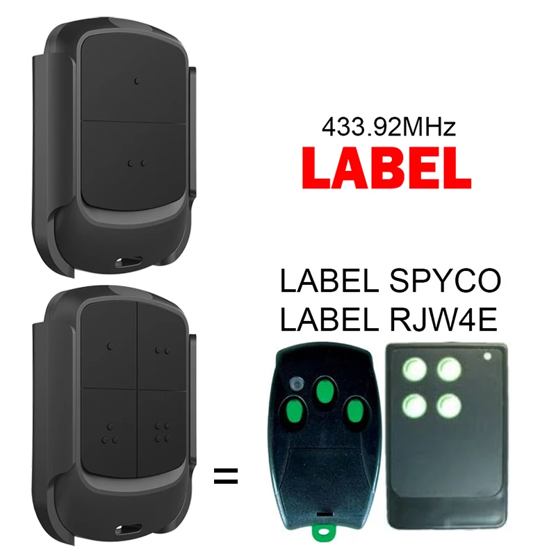 2 / 4Button Garage Door Clone Remote Control For Clone LABEL SPYCO RJW4E Garage Door Remote Control Electric Door Opener 433 MHz