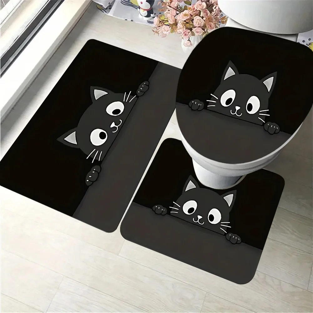 

Cute Cat Design Bath Mat Set for Bathroom Home Decor Slippers Mat Accessories