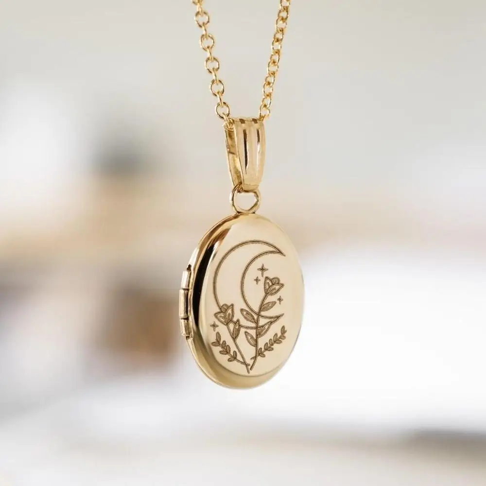 Moon Oval Photo Frame Necklace Opening Closing Evil Eyes Sun Photo Pendant Double Sided Irregular Photo Album Necklace Gift