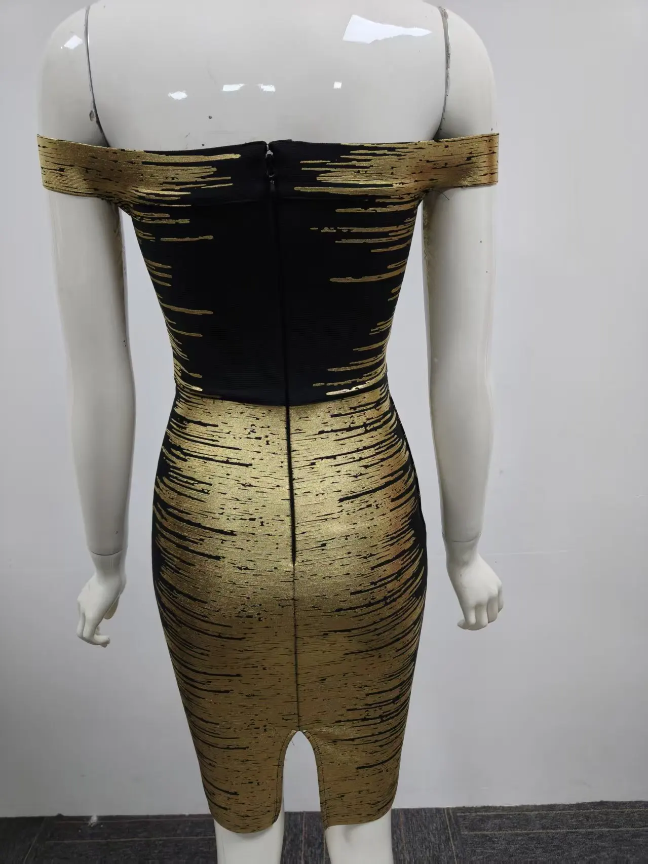Black Gold Gradient Midi-Dress Sexy Off-Shoulder Tight-Fitting Knee Length Dresses Celebrate Nightclub Party Club Fashion Outfit