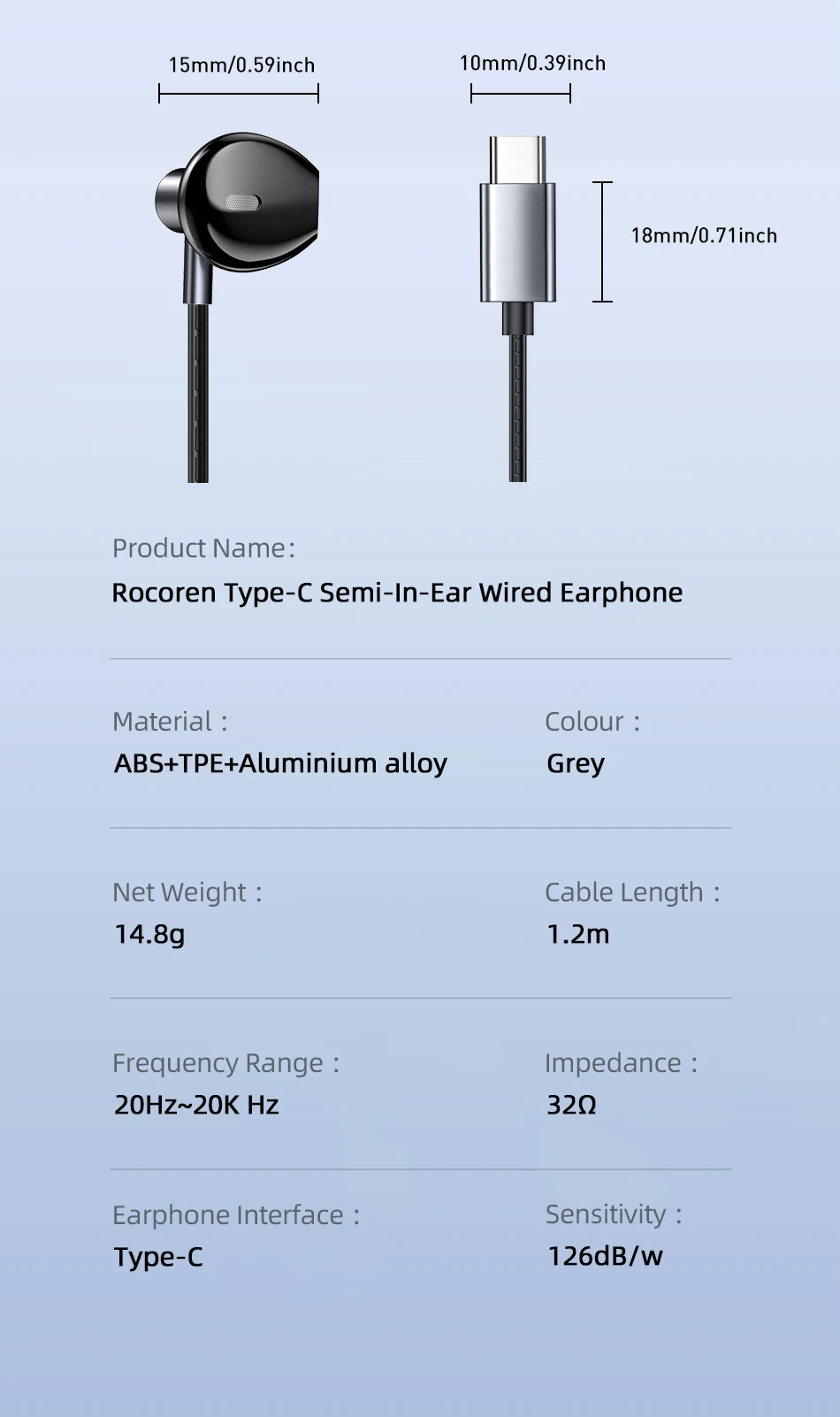 Rocoren USB Typ C Wired Kopfhörer In Ear Mit Mikrofon Stereo Ohrhörer Sport In-line Steuerung Für Xiaomi Samsung Wired Headset – Detail 23