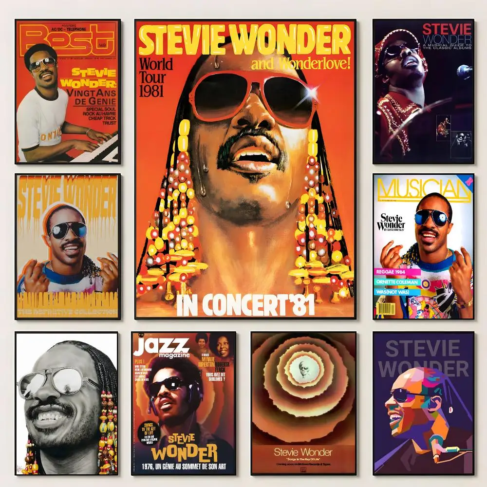 Music Stevie Wonder Poster Self‑Adhesive Waterproof PP Poster Coffee House Bar Wall Art Sticker Room Home Decor