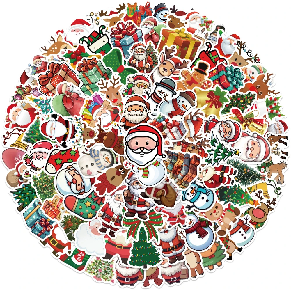 10/30/50/100pcs Kawaii Christmas Aesthetic Cartoon Stickers Waterproof Graffiti Stationery Phone Case Cute Santa Claus Decals