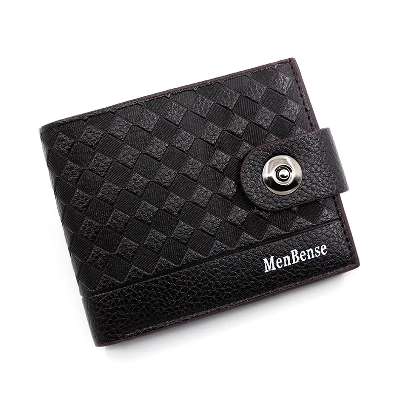 Neue Herren brieftasche kurze Magnets chnalle minimalist ische dünne PU-Leder modische gewebte Brieftasche große Kapazität Herren Geld klammern
