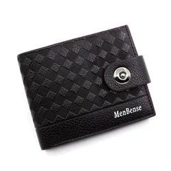 New Men's Wallet Short Magnetic Buckle Minimalist Thin PU Leather Fashionable Woven Wallet Large Capacity Men's Money Clips