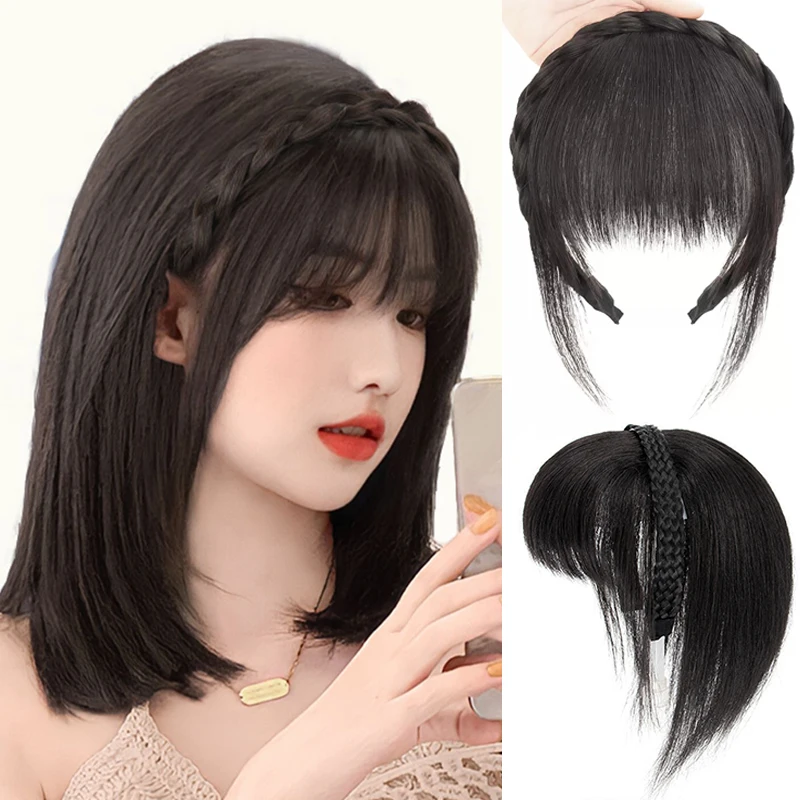 Synthetic Bangs Hair Band In Extensions Natural Fringe Bang Hairbands Fake One Piece Straight Hairpiece Head Band For Women Girl