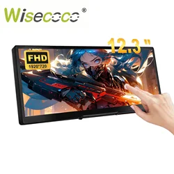 Wisecoco 12.3 Inch Mini Touch Screen Display Stretched Bar IPS LCD Screen Portable Monitor 1920x720 HDMI Type-C for PC Laptop