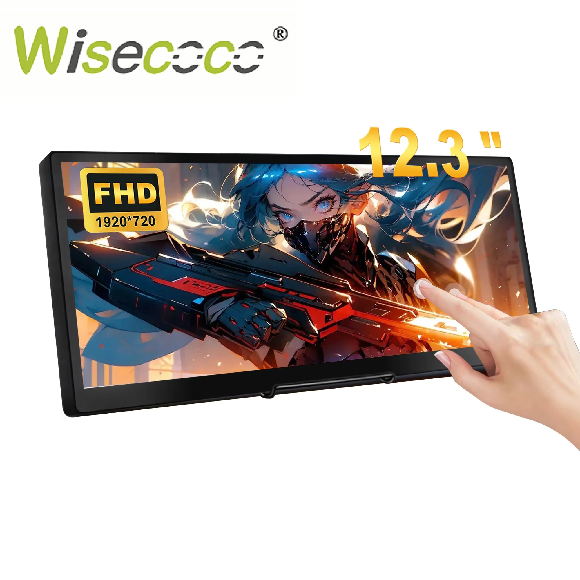 Wisecoco 12.3 Inch Mini Touch Screen Display Stretched Bar IPS LCD Screen Portable Monitor 1920x720 HDMI Type-C for PC Laptop