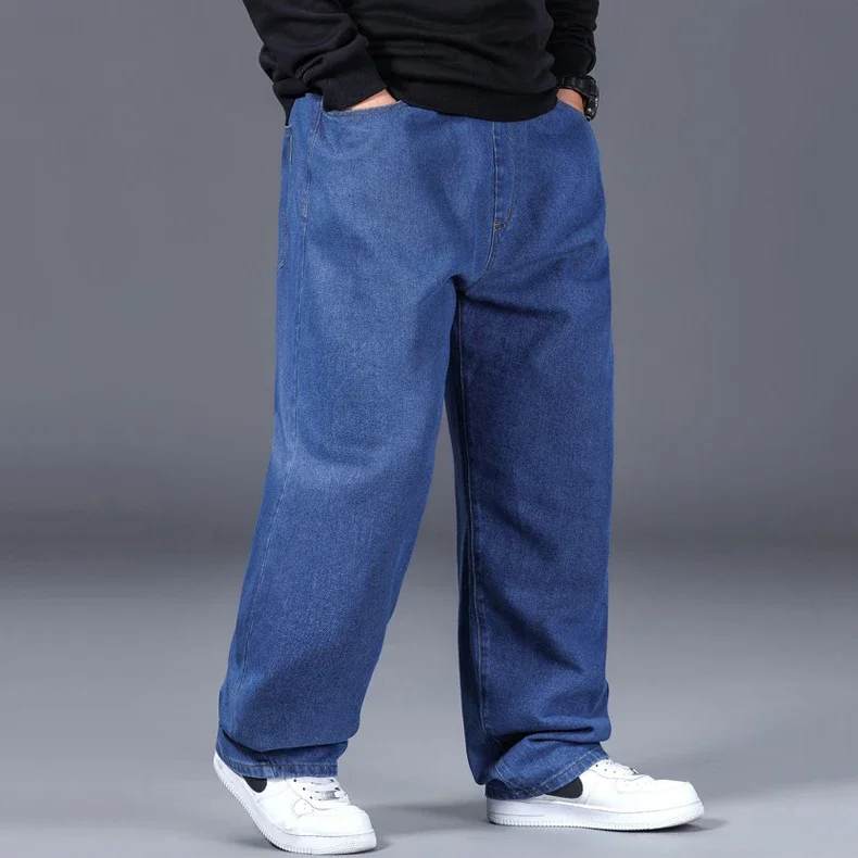Męskie jeansy plus size 42-50 z szerokimi nogawkami, luźne, elastyczne, wygodne spodnie dżinsowe 90-150 kg, codzienne ubrania uliczne, hip-hopowe spodnie z szerokimi nogawkami.