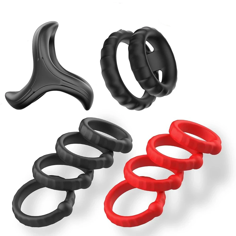 Silicone Penis Ring Set Mens Cock Rings Penis Sleeve Erection Enhancing Soft Stretchy Adult Sex Toys for Men Couples Gay