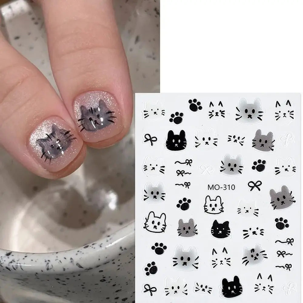 Funny 3D Black Cat Nail Stickers Cute Cartoon Nail Art Decoration Hand-painted Bow Manicure Accesories Girl