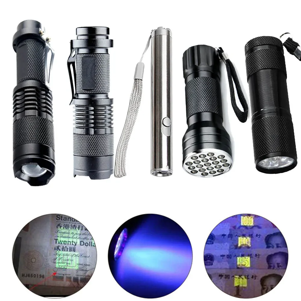 Mini 9/21LED UV Flashlight Ultra Violet Light Ultraviolet Lamp Flashlight Ultra Violet Invisible Ink Marker Torch battery Light