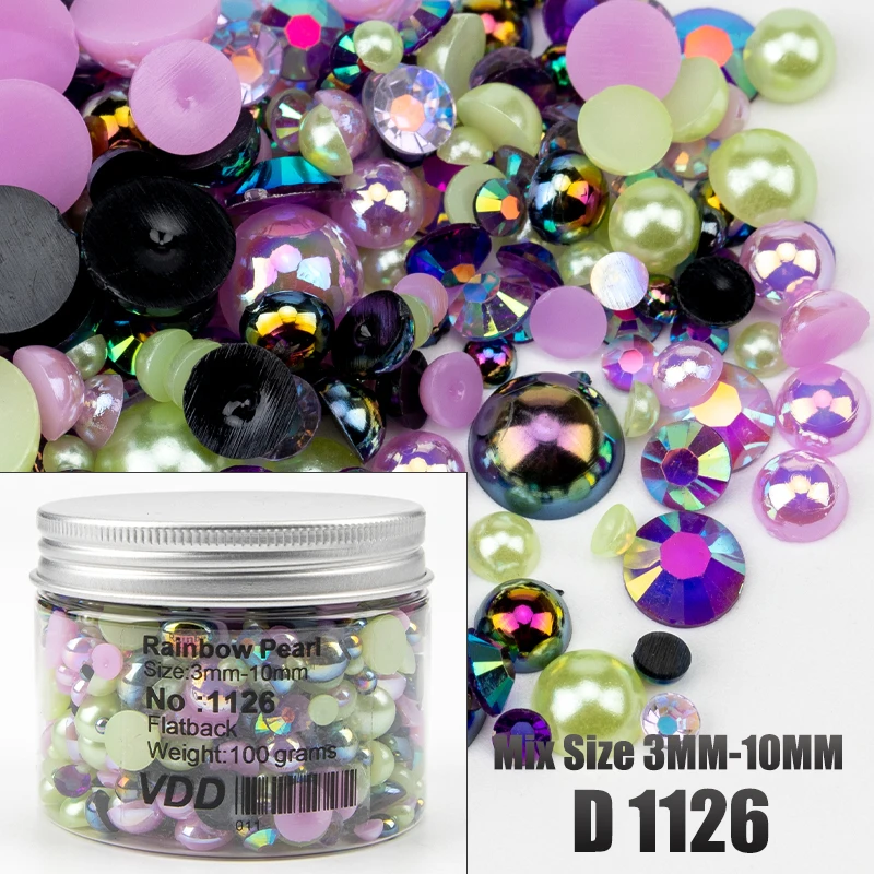 VDD 30/60/100/200g Großhandel Gemischte Größen ABS Halbrunde Perlen Flache Rückseite Perlen Farbige Harz-Strasssteine für Nagelkunst, Basteln und DIY-Dekoration – Detail 32