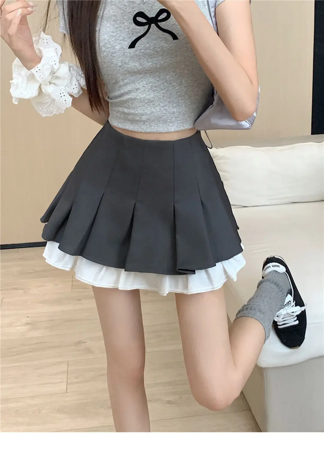 Black Pleated Skirt Summer New Spice Girl Anti-light High Waist Skirt