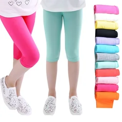 3-10 Years Ago Girls Knee Length Kid Fifth Pants Candy Color Children Cropped Clothing All-matches Bottoms Leggings