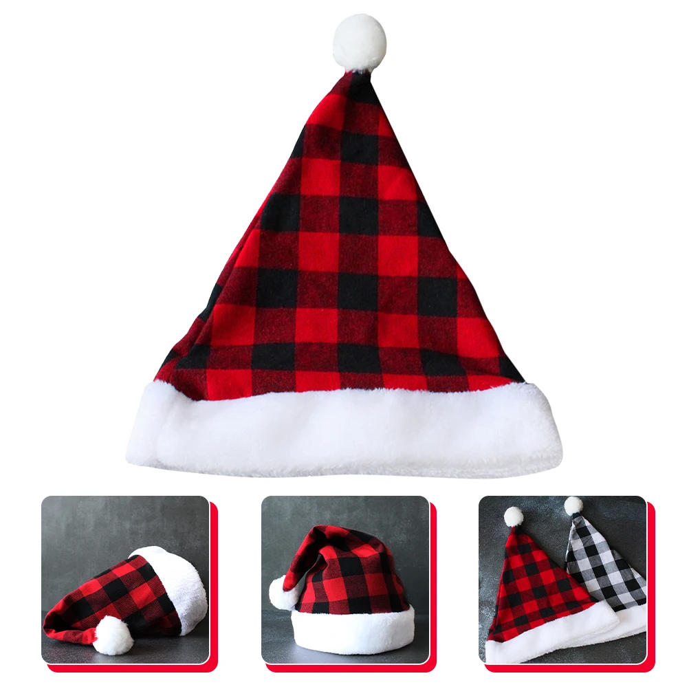 

Plaid Christmas Hat Soft Cloth Santa Cap for Men Women Warm Lined Holiday Party Accessory Xmas Decoration Unisex Costume Prop