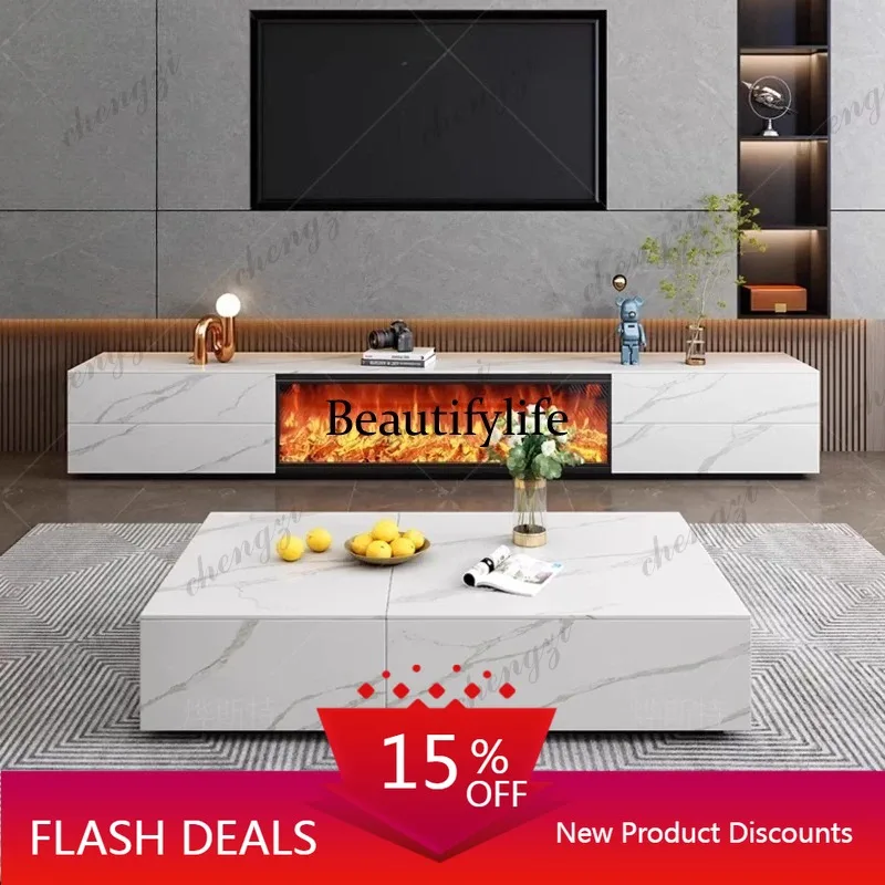 Q181 Luxury Living Room Furniture Italian Fireplace Slate TV Stands Embedded Simulation Flame Electronic Fireplace Storage TV Ca