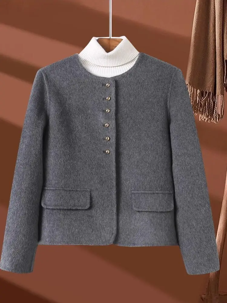 

Элегантное короткое кашемировое пальто женское, новинка 2024 года, осенне-зимнее, женственное, шерстяное, в клетку, миниатюрное, верхняя одежда в уличном стиле, длинное.